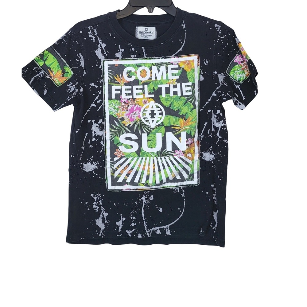 Akademiks‎ Boys Black Multicolor Y2K Come Feel the Sun Hip Hop Tee XL Streetwear